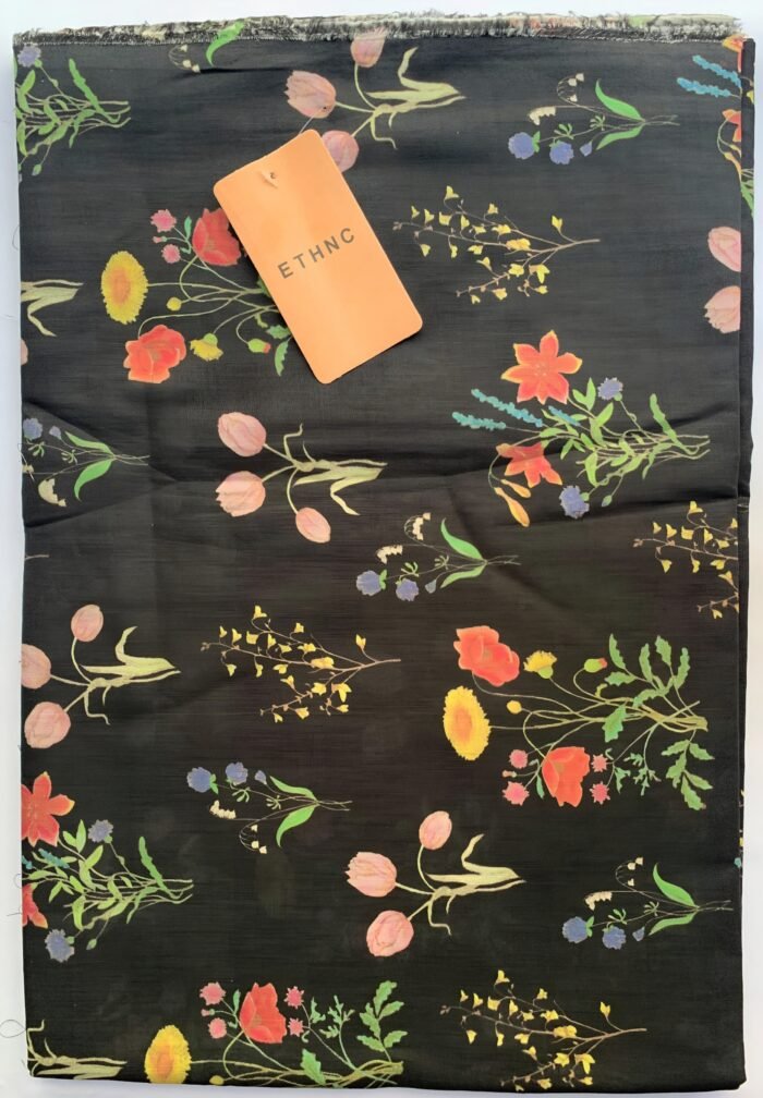 ETHNC Black Floral Unstitched Printed Lawn Suit - Image 1