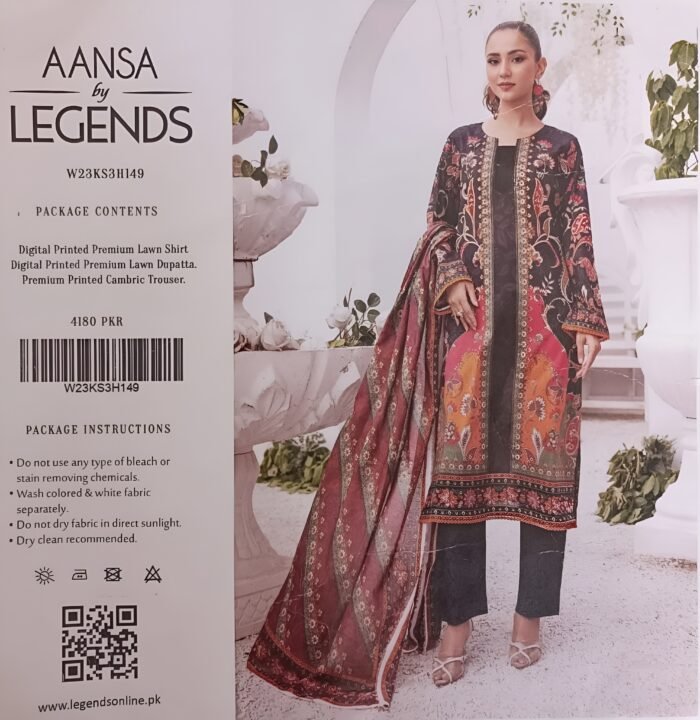 Aansa by Legends Black & Rust Multicolor Premium Lawn 3-Piece Suit - Image 1