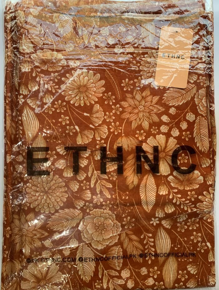 ETHNC Brown Floral Unstitched Printed Lawn Suit - Image 2