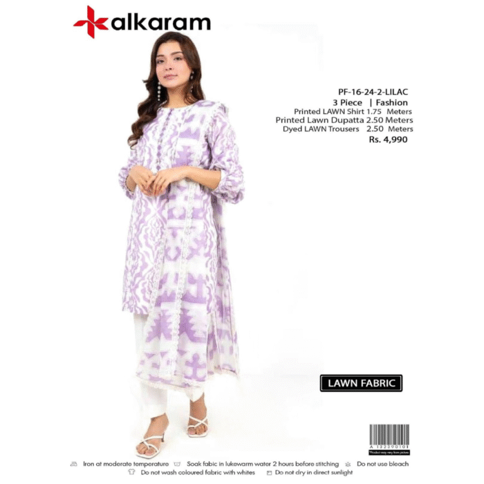 Alkaram Lavender Mist 3-Piece Lilac Lawn Suit - Image 3