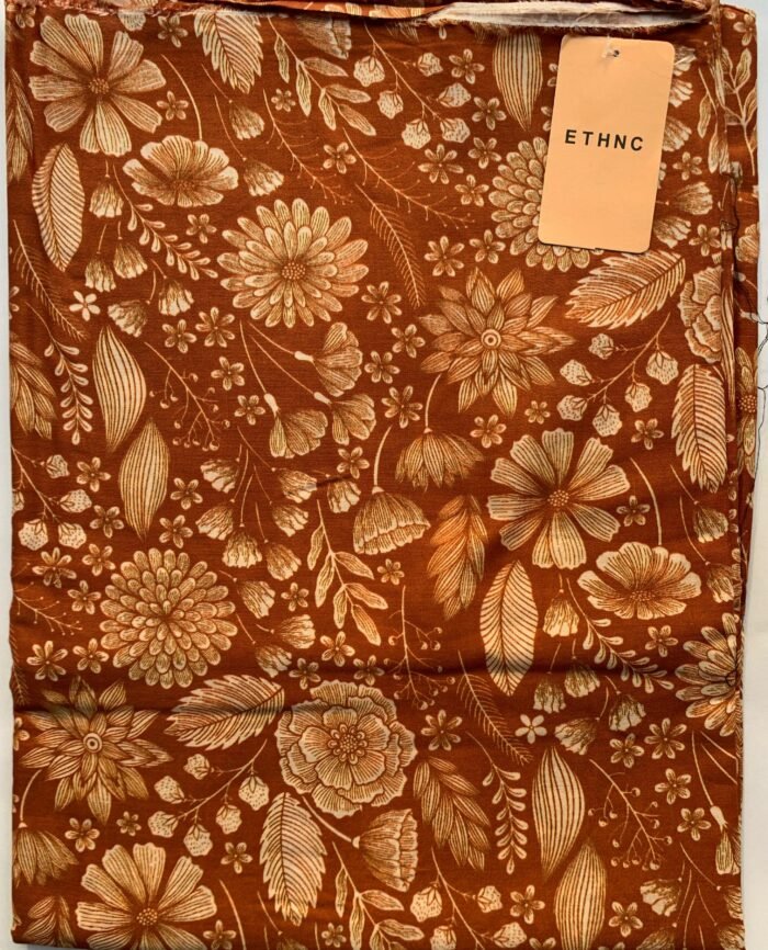 ETHNC Brown Floral Unstitched Printed Lawn Suit - Image 1
