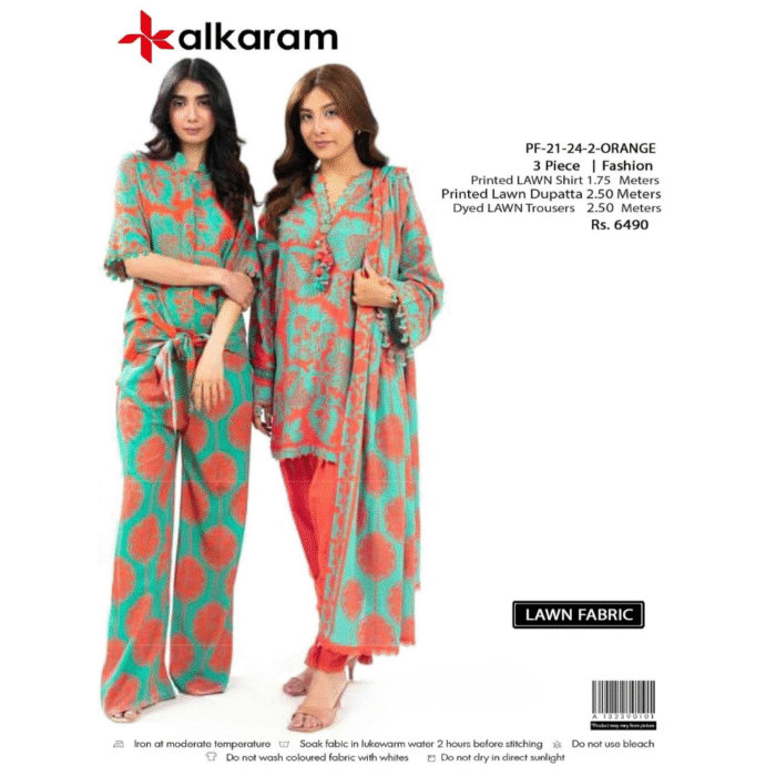 Alkaram Tangerine Bloom 3-Piece Lawn Suit - Image 3