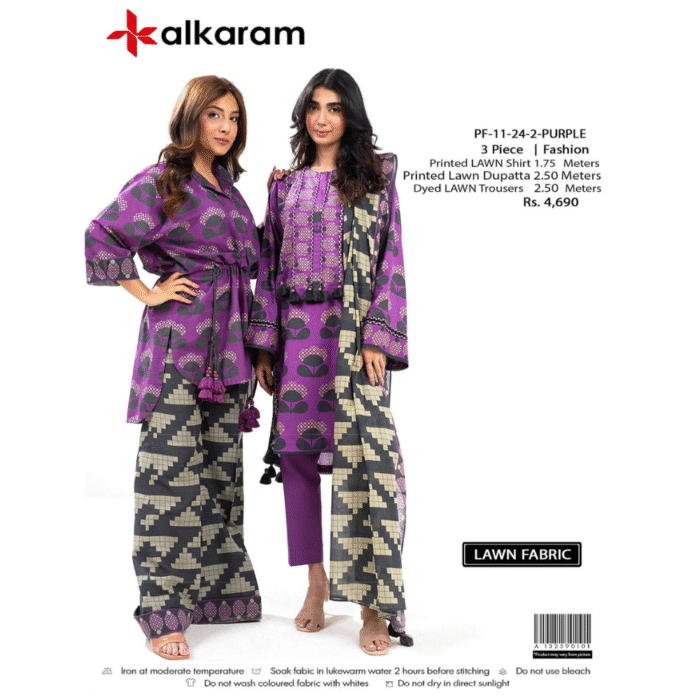 Alkaram Regal Purple Mosaic 3-Piece Lawn Suit - Image 3