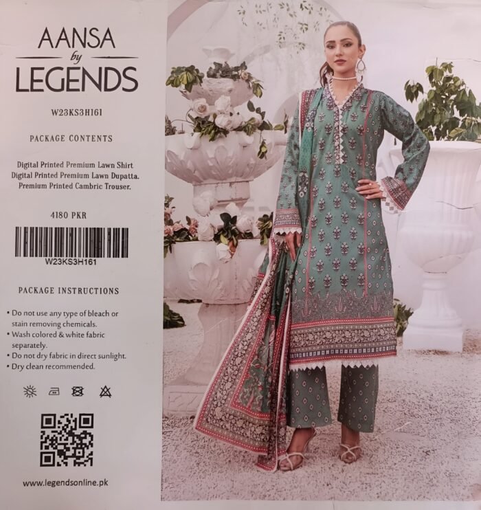 Aansa by Legends – Emerald Green & Maroon Premium Lawn 3-Piece Suit - Image 1