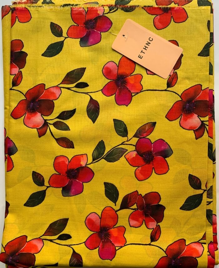 ETHNC Yellow Floral Unstitched Printed Lawn Suit - Image 1