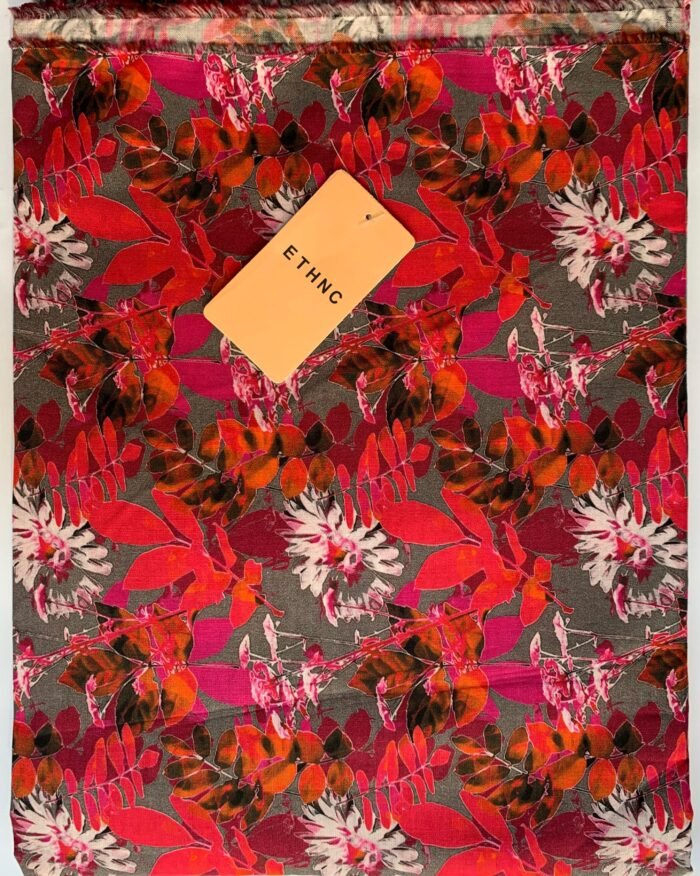 ETHNC Red Floral Unstitched Printed Lawn Suit - Image 1