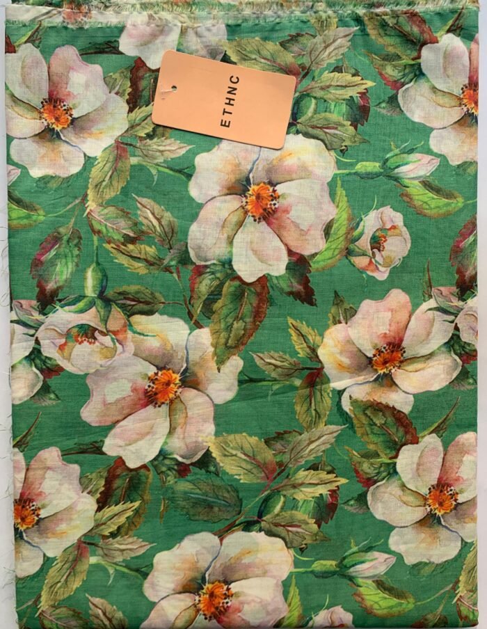 ETHNC Green Floral Unstitched Printed Lawn Suit - Image 1