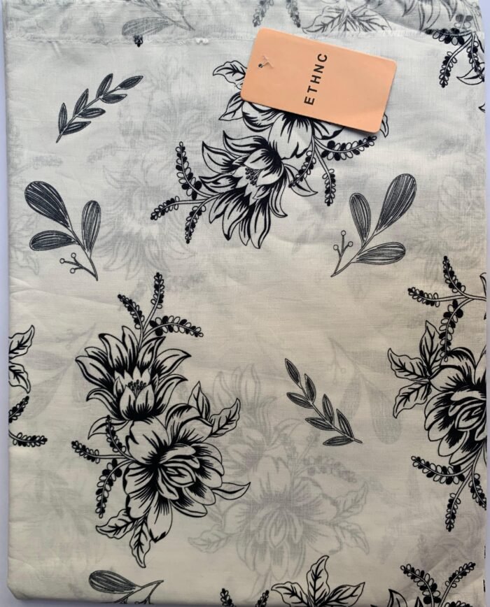 ETHNC White Floral Unstitched Printed Lawn Suit - Image 1