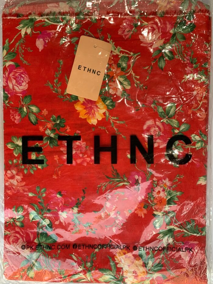 ETHNC Red Floral Unstitched Printed Lawn Suit - Image 2