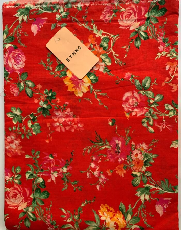 ETHNC Red Floral Unstitched Printed Lawn Suit - Image 1