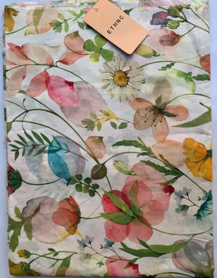 ETHNC White Floral Unstitched Printed Lawn Suit - Image 1