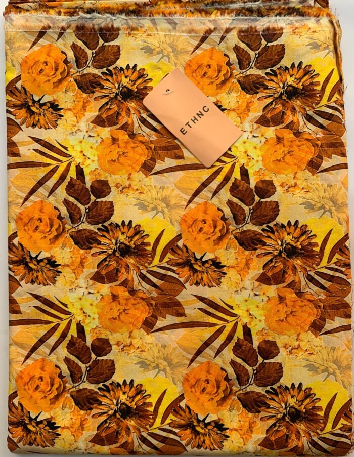 ETHNC Yellowish Floral Unstitched Printed Lawn Suit - Image 1