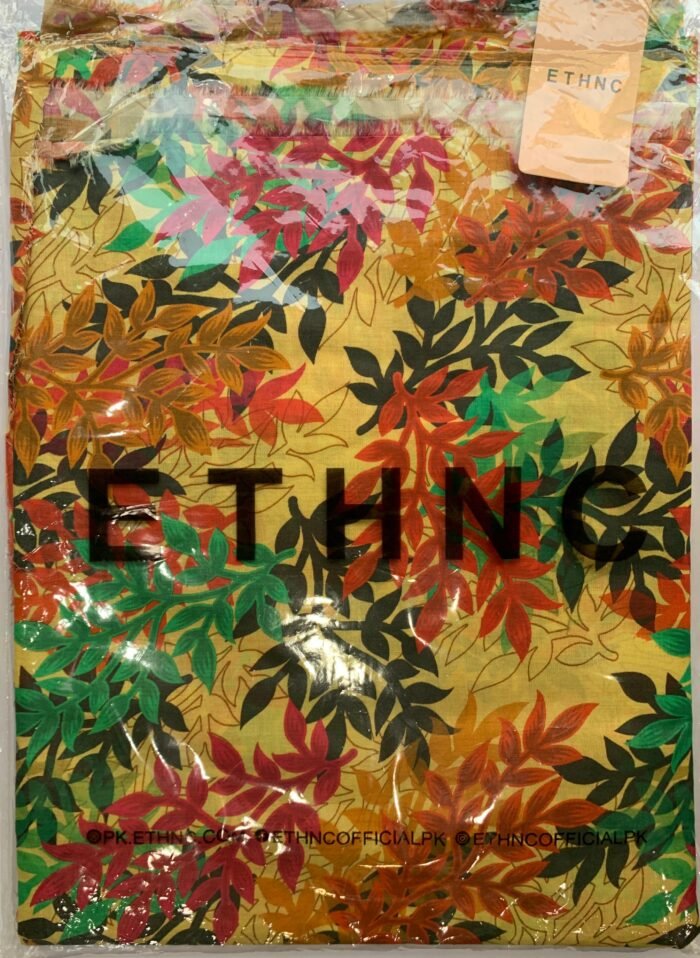 ETHNC Yellow Multi Leaves Unstitched Printed Lawn Suit - Image 2