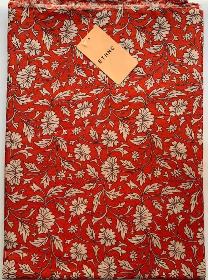 ETHNC Red Floral Unstitched Printed Lawn Suit - Image 1
