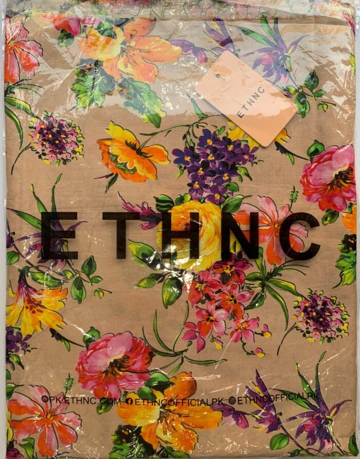 ETHNC Beige Floral Unstitched Printed Lawn Suit - Image 2