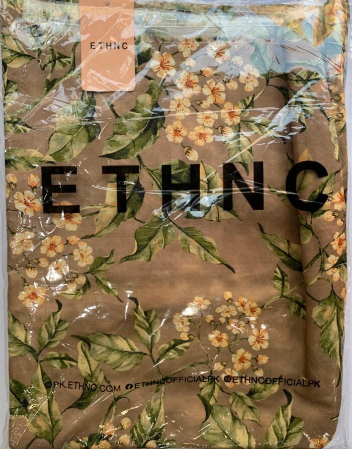 ETHNC Brown Floral Unstitched Printed Lawn Suit - Image 2