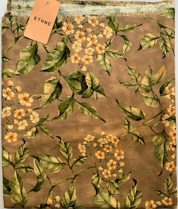 ETHNC Brown Floral Unstitched Printed Lawn Suit - Image 1