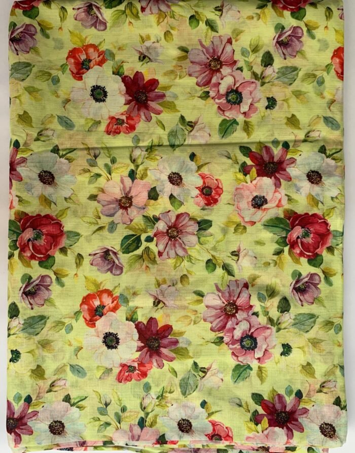ETHNC Light Green Floral Unstitched Printed Lawn Suit - Image 1