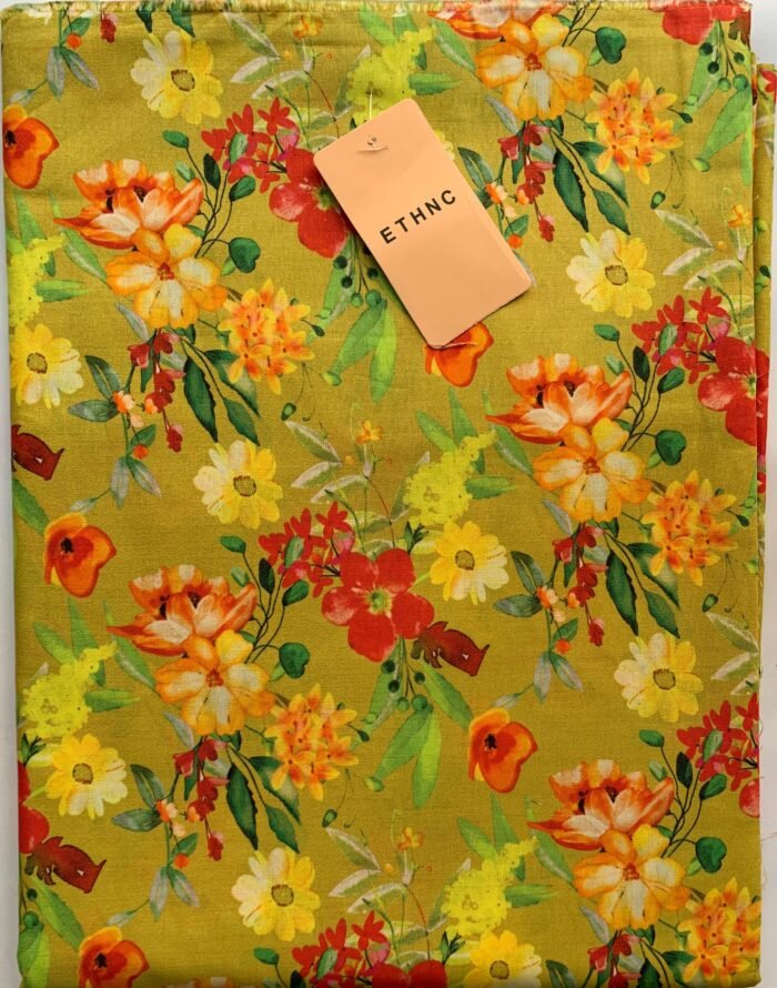 ETHNC Green Floral Unstitched Printed Lawn Suit - Image 1