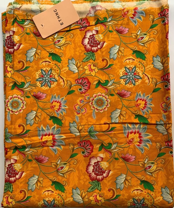 ETHNC Mustard Yellow Floral Unstitched Printed Lawn Suit - Image 1