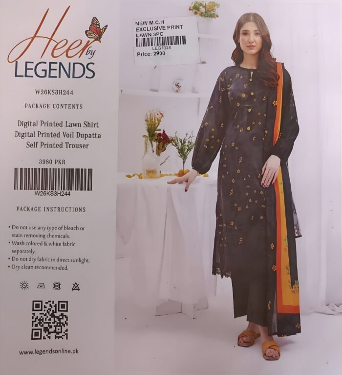 Heer by Legends – Black & Yellow Digital Printed Lawn 3-Piece Suit - Image 1