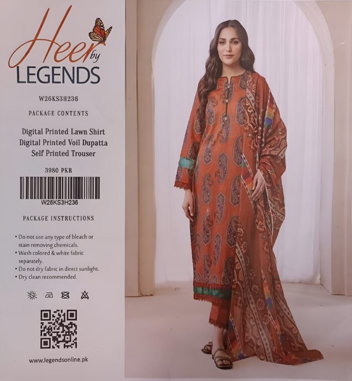 Heer by Legends – Rust & Multi Digital Printed Lawn 3-Piece Suit - Image 1