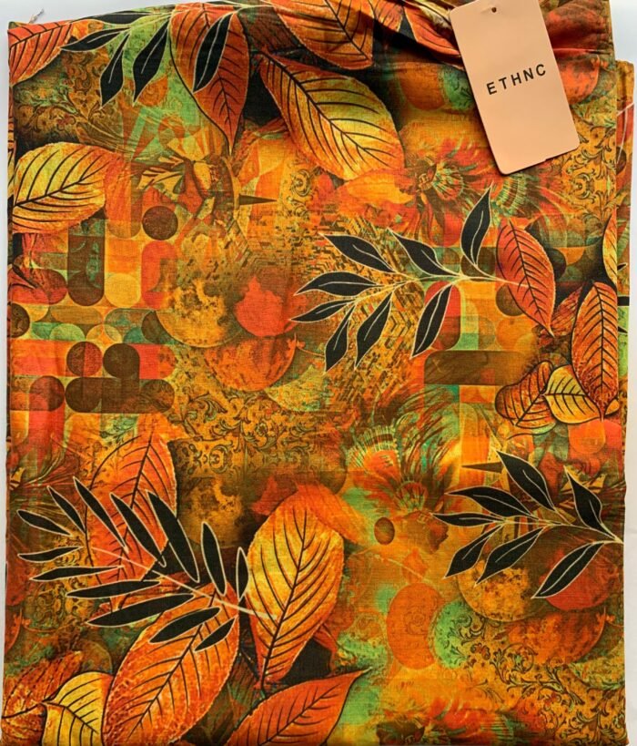 ETHNC Autumn Leaves Abstract Unstitched Printed Lawn Suit - Image 1