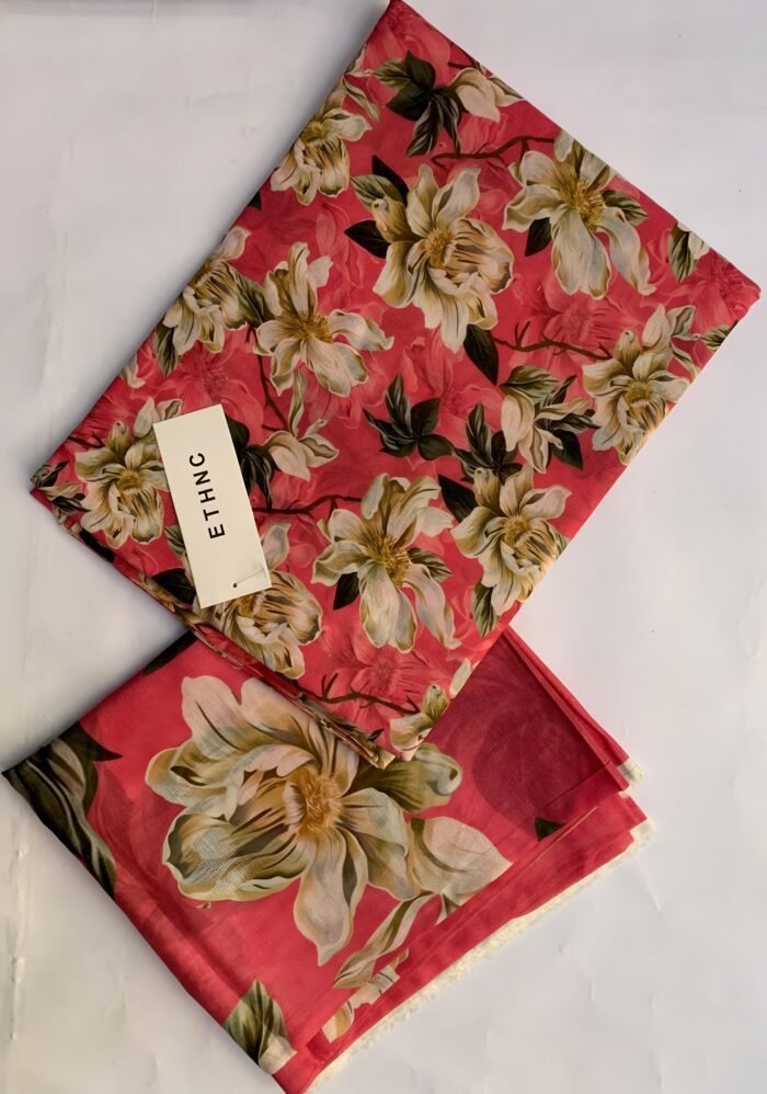 ETHNC Coral Bloom Unstitched Printed Lawn Suit - Image 1