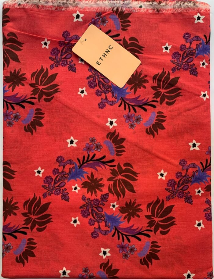 ETHNC Red Floral Unstitched Printed Lawn Suit - Image 1