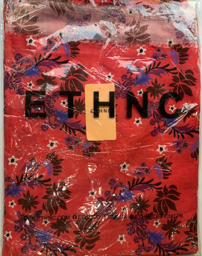 ETHNC Red Floral Unstitched Printed Lawn Suit - Image 2