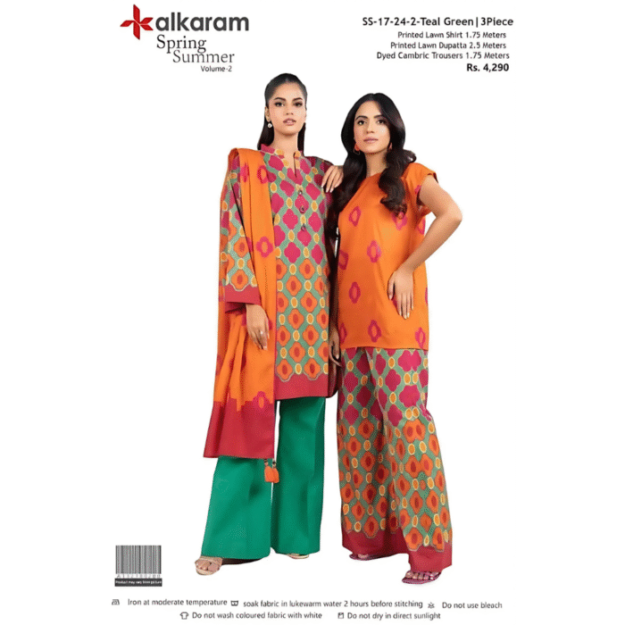 Alkaram Teal Flame 3-Piece Spring/Summer Lawn Suit - Image 2