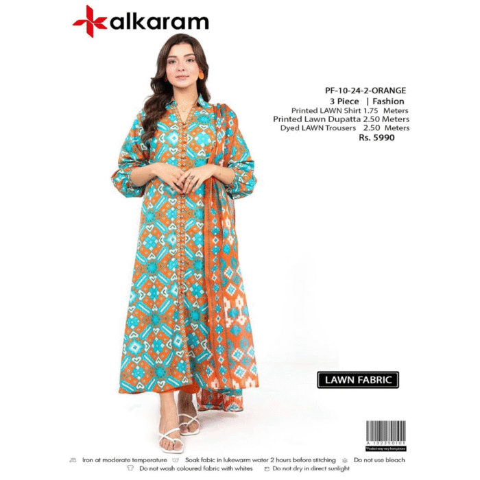 Alkaram Bohemian Luxe Orange 3-Piece Lawn Suit - Image 2