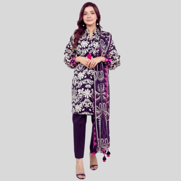 Alkaram Black & White Floral 3-Piece Lawn Suit - Image 1