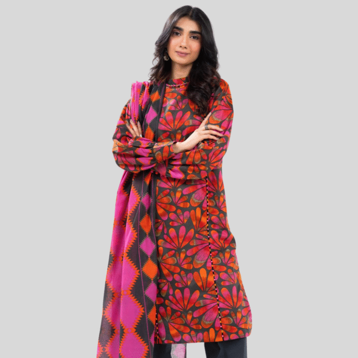 Alkaram Black & Pink Abstract 3-Piece Lawn Suit - Image 3
