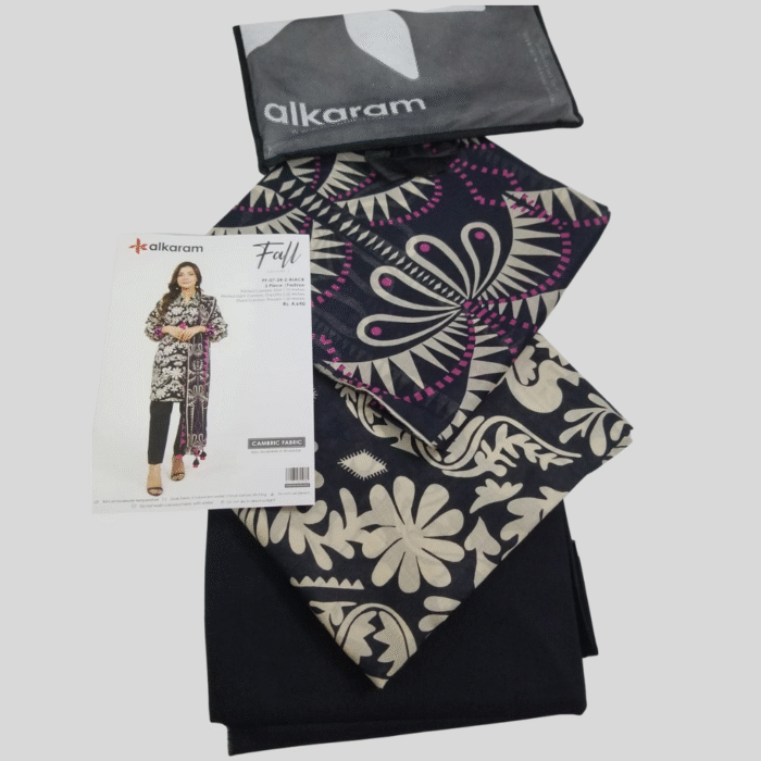 Alkaram Black & White Floral 3-Piece Lawn Suit - Image 2