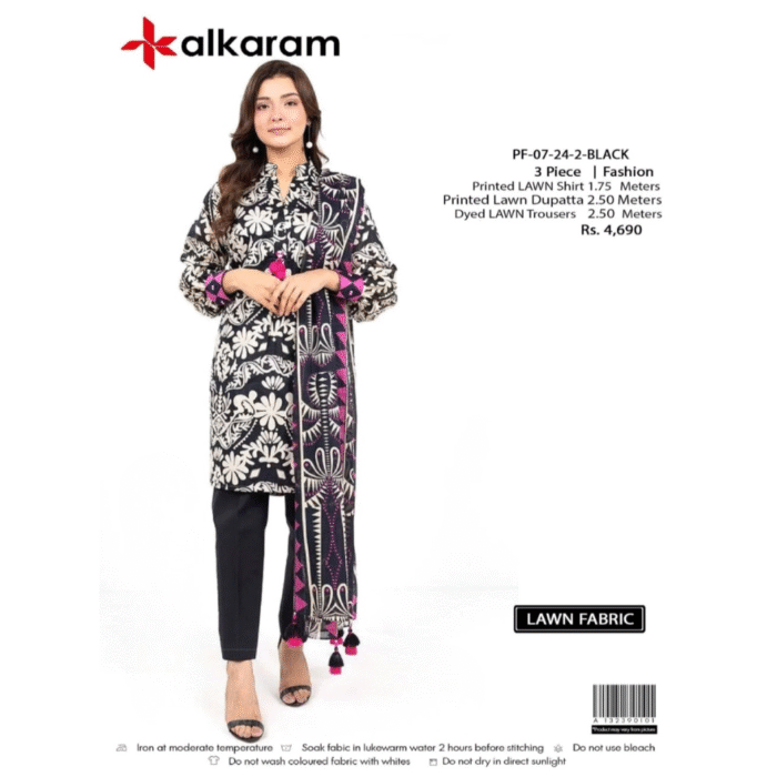 Alkaram Black & White Floral 3-Piece Lawn Suit - Image 3