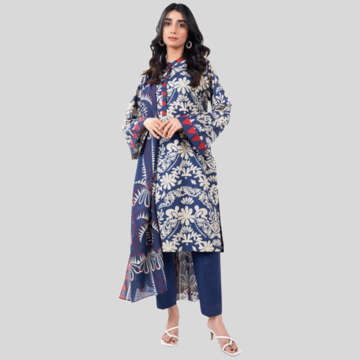 Alkaram Blue Botanical Charm 3-Piece Lawn Suit - Image 1