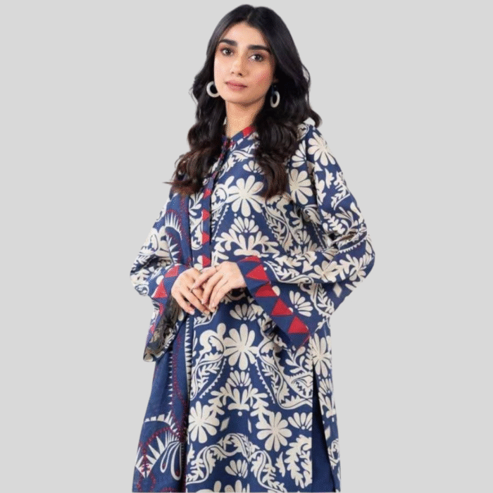 Alkaram Blue Botanical Charm 3-Piece Lawn Suit - Image 2