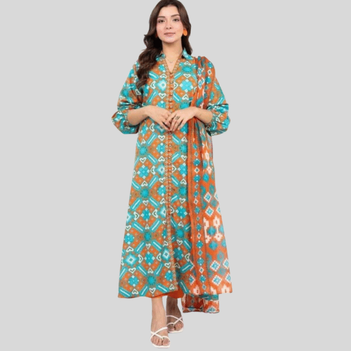 Alkaram Bohemian Luxe Orange 3-Piece Lawn Suit - Image 1