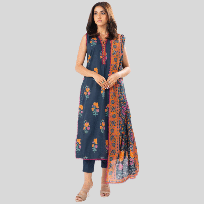 Midnight Blossom 3-Piece Spring/Summer Lawn Suit - Image 1