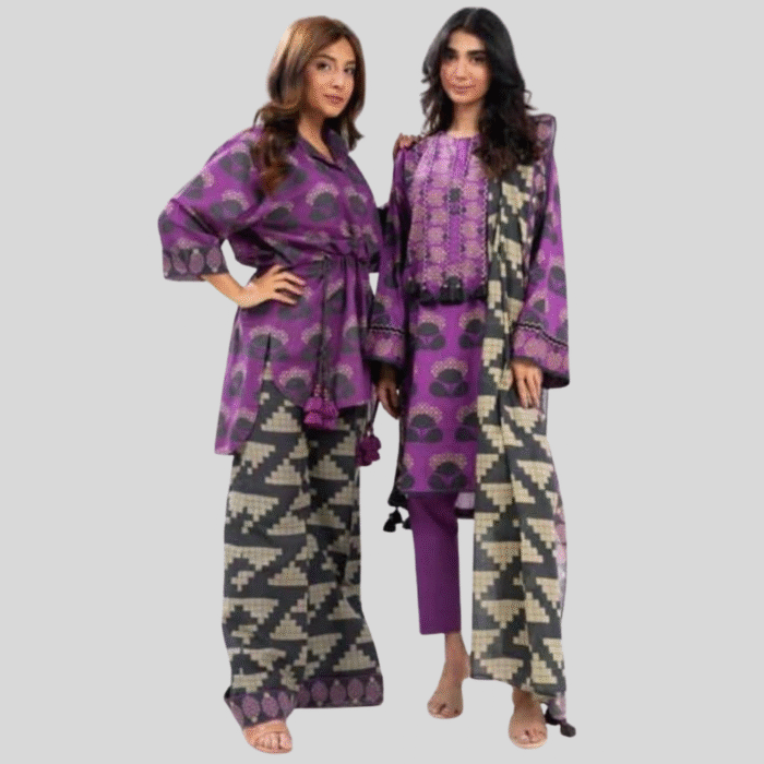 Alkaram Regal Purple Mosaic 3-Piece Lawn Suit - Image 1