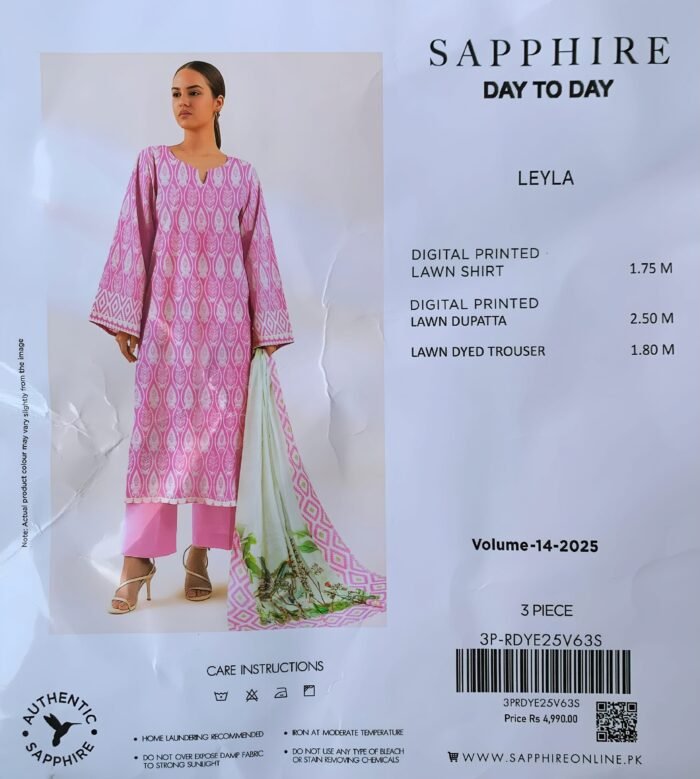 Sapphire - Leyla Soft Pink Ethnic 3-Piece Lawn Suit - Image 1
