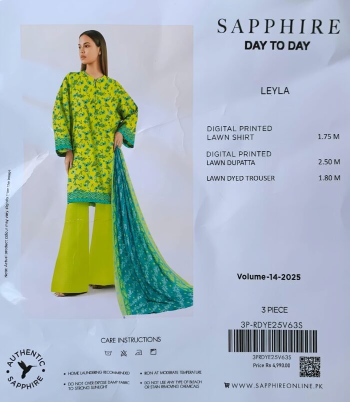 Sapphire - Leyla Yellow-Green Digital Printed 3-Piece Lawn Suit - Image 1