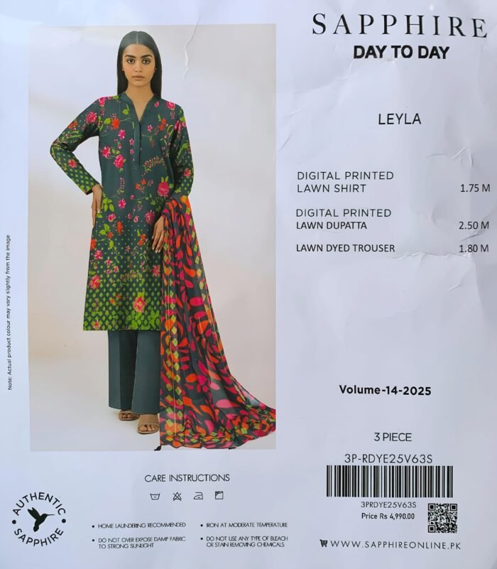 Sapphire - Leyla Dark Green Floral Digital Printed 3-Piece Lawn Suit - Image 1