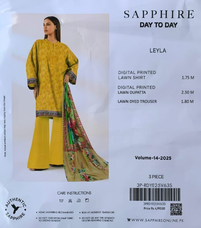 Sapphire - Leyla Mustard Gold Digital Printed 3-Piece Lawn Suit - Image 1