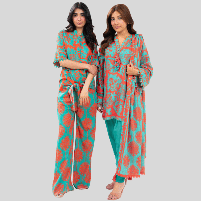 Alkaram Tangerine Bloom 3-Piece Lawn Suit - Image 1