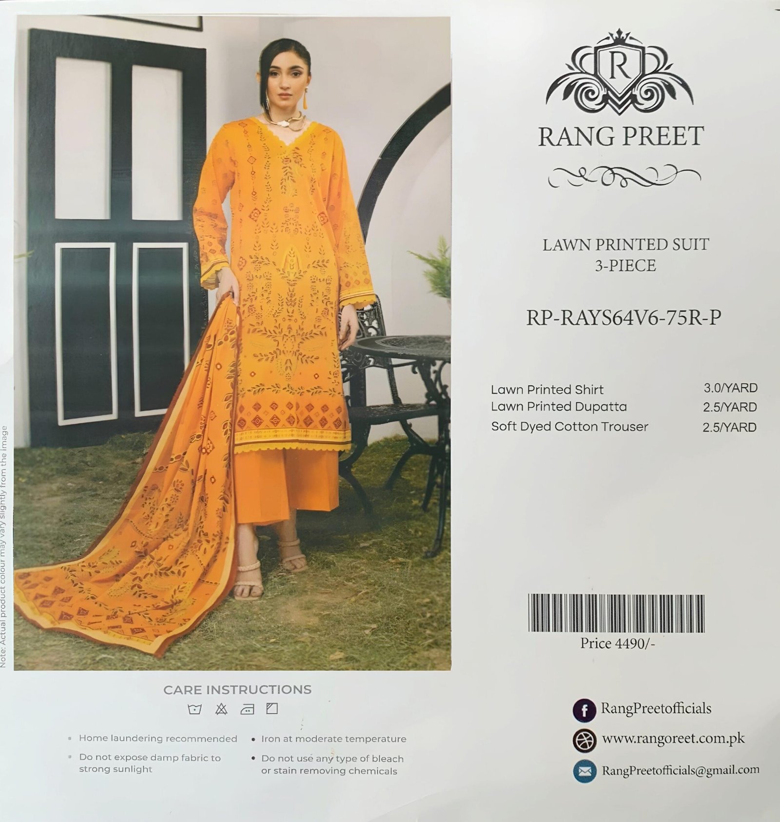 Rang Preet Marigold Orange 3-Piece Lawn Printed Suit - Image 1