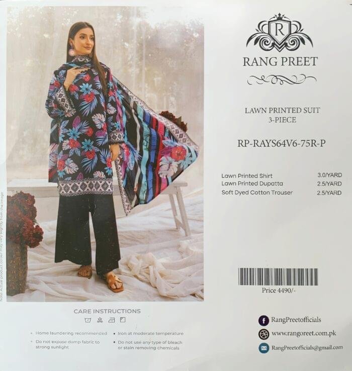 Rang Preet Black Vibrant Tropical 3-Piece Lawn Printed Suit - Image 1