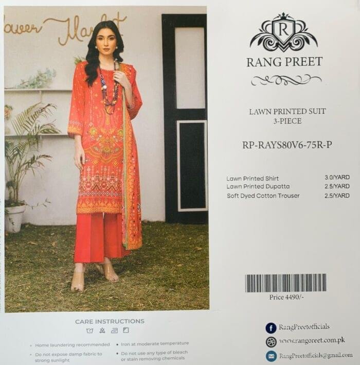 Rang Preet Orange 3-Piece Lawn Printed Suit - Image 1