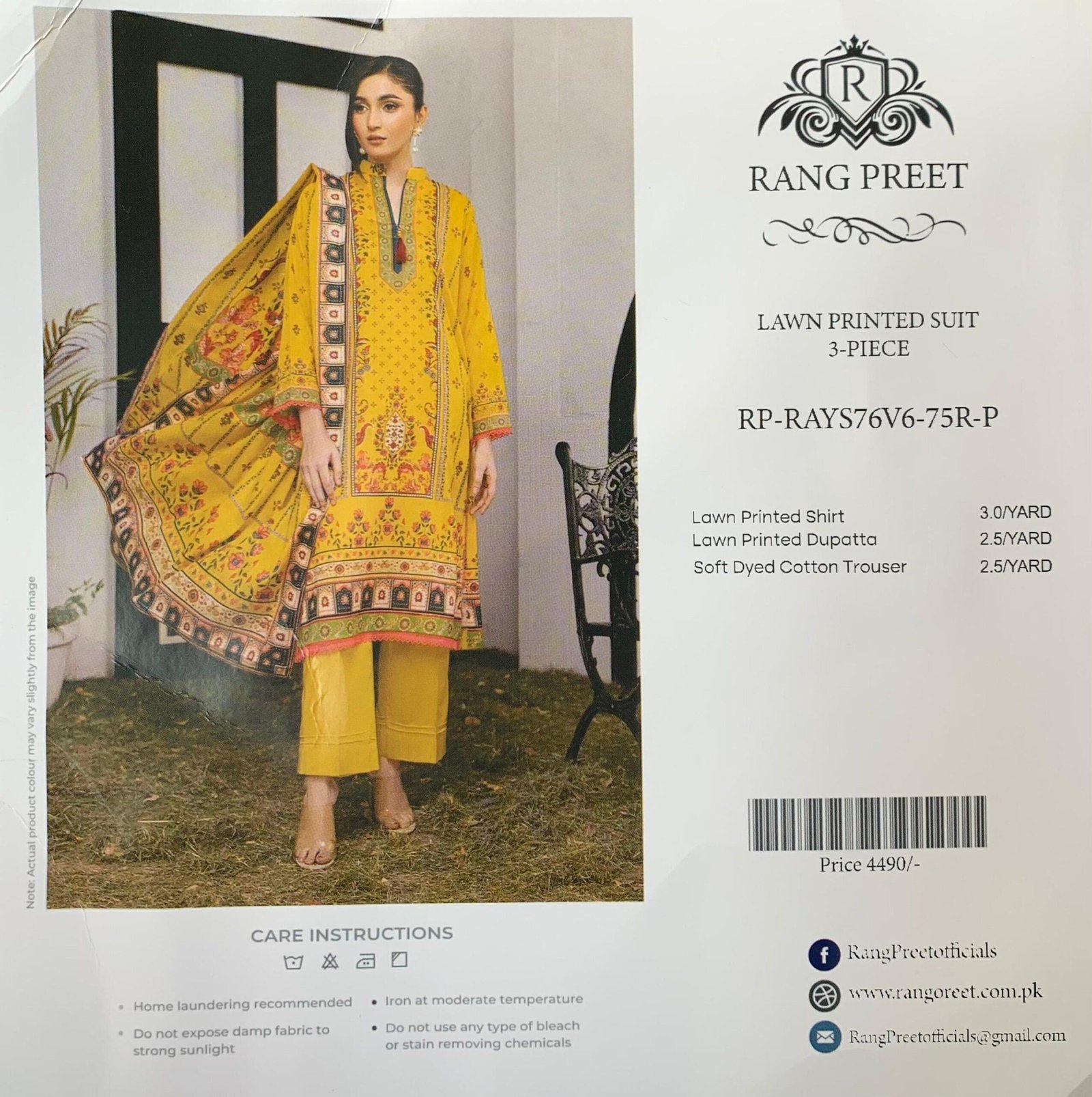 suit 2 Rang Preet Mustard Yellow 3-Piece Lawn Printed Suit - Image 1